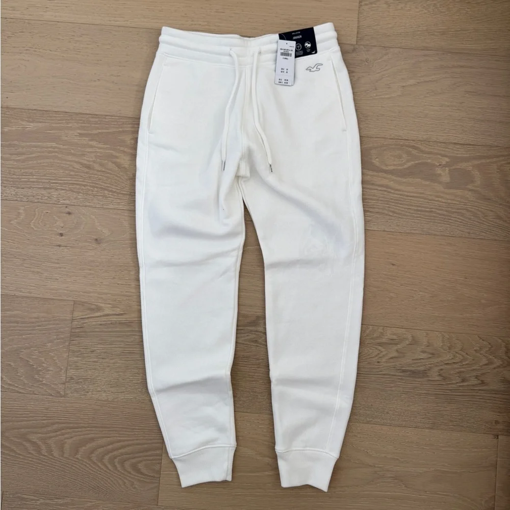 Hollister White XS Jogger Sweatpants Drawstring Fleece Stretch